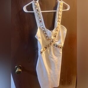 Wow Couture Gold Color Plate White Dress